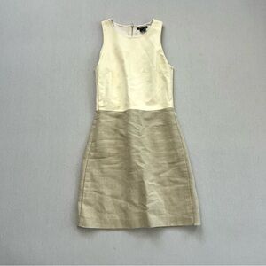 Theory Cream Leather and Tan Linen Sleeveless Shift Dress Size 2